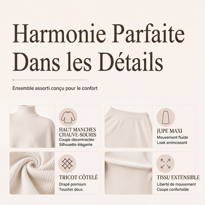 Ensemble haut à manches chauve-souris et jupe longue pour femme