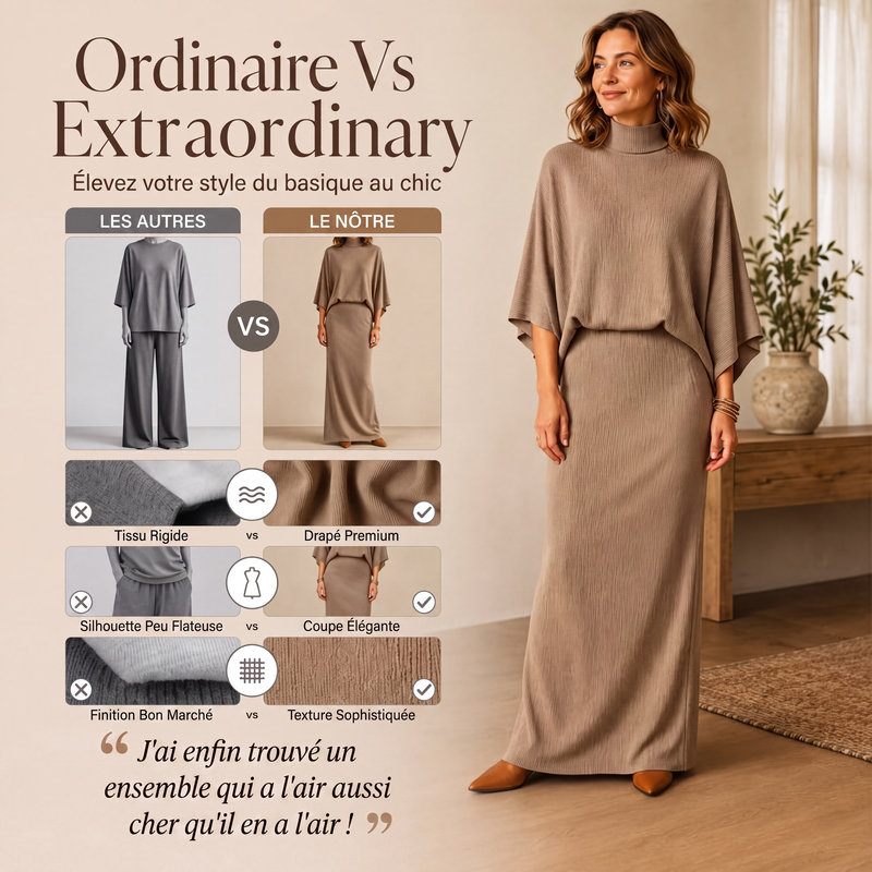 Ensemble haut à manches chauve-souris et jupe longue pour femme
