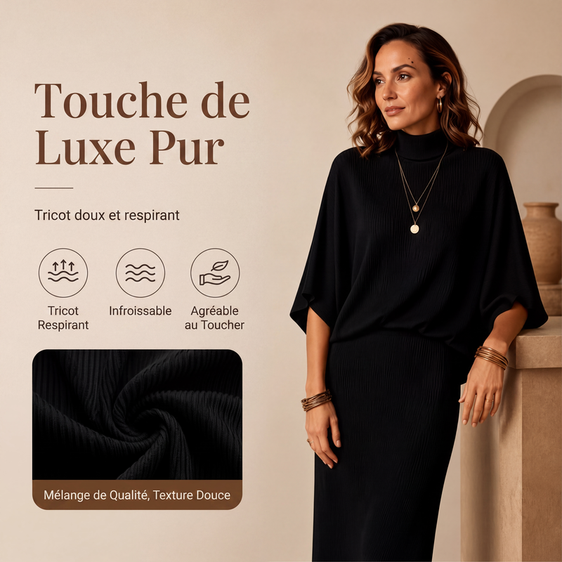 Ensemble haut à manches chauve-souris et jupe longue pour femme