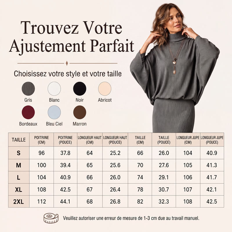 Ensemble haut à manches chauve-souris et jupe longue pour femme