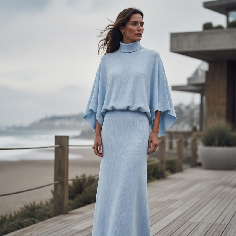 Ensemble haut à manches chauve-souris et jupe longue pour femme