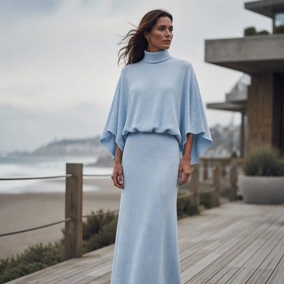Ensemble haut à manches chauve-souris et jupe longue pour femme