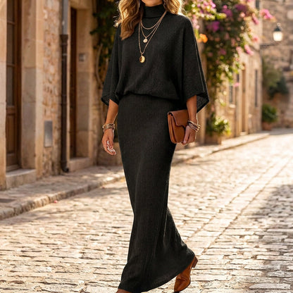 Ensemble haut à manches chauve-souris et jupe longue pour femme