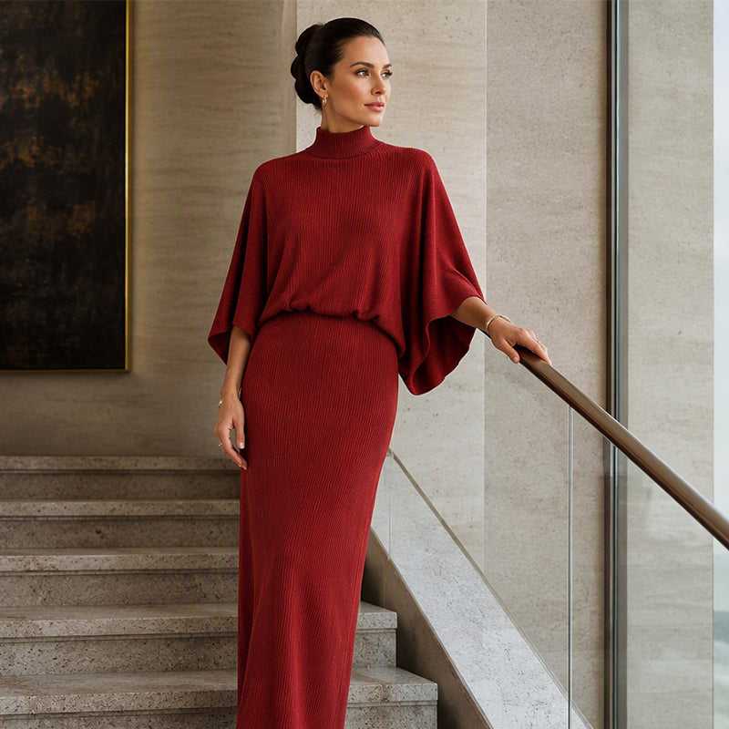 Ensemble haut à manches chauve-souris et jupe longue pour femme