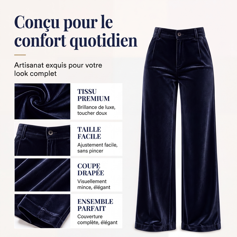 Pantalon taille haute large en velours pour femme