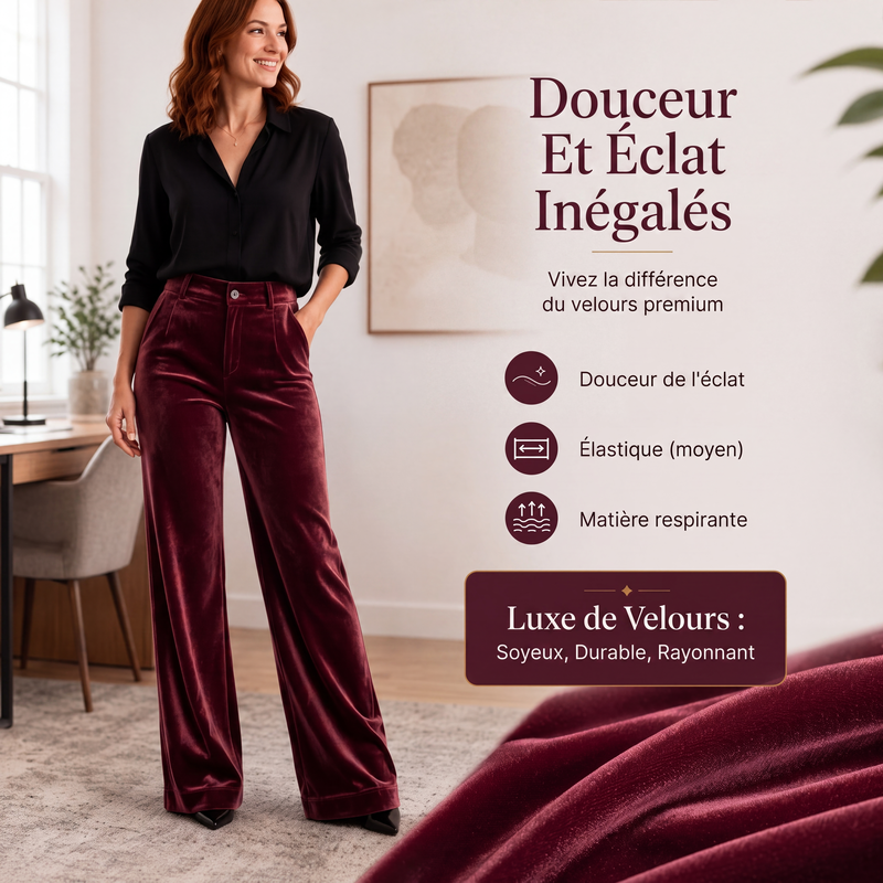 Pantalon taille haute large en velours pour femme