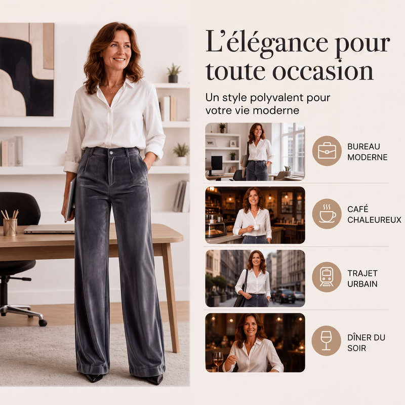 Pantalon taille haute large en velours pour femme