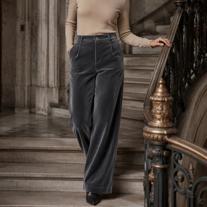 Pantalon taille haute large en velours pour femme
