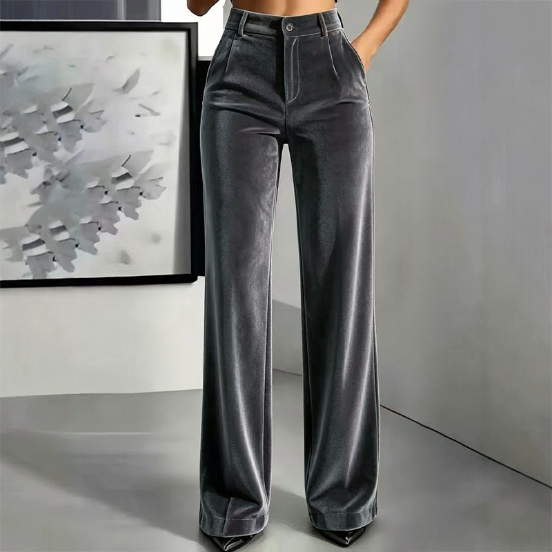 Pantalon taille haute large en velours pour femme