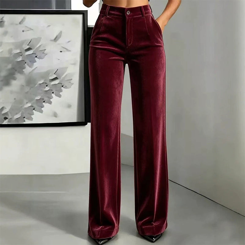 Pantalon taille haute large en velours pour femme