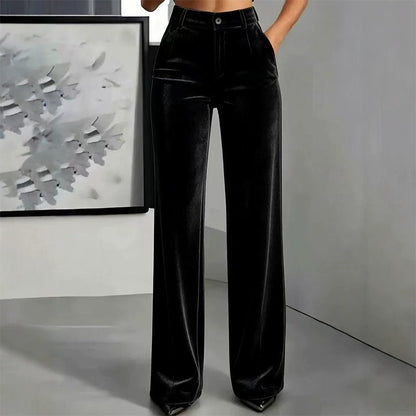 Pantalon taille haute large en velours pour femme