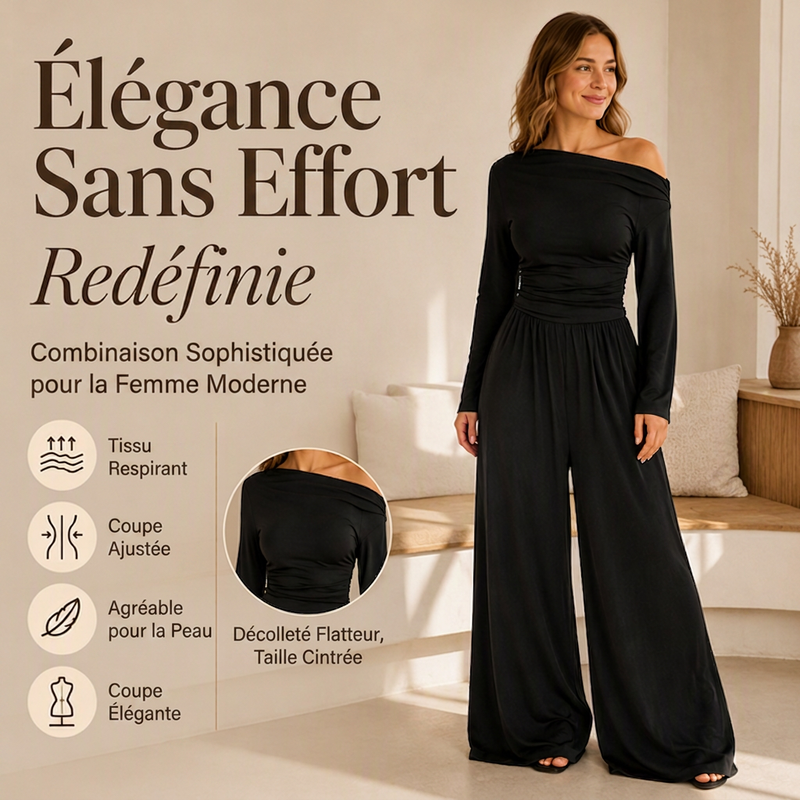 🌸 OFFRE LIMITÉE –50% ! ✨ Combinaison pantalon large à épaules dénudées pour femme