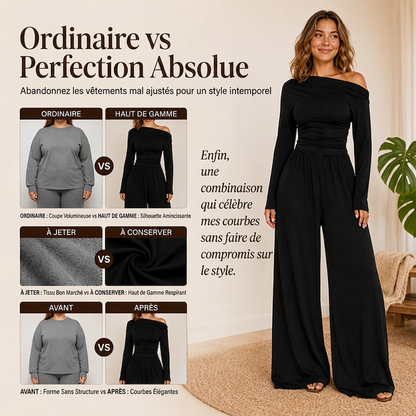 🌸 OFFRE LIMITÉE –50% ! ✨ Combinaison pantalon large à épaules dénudées pour femme
