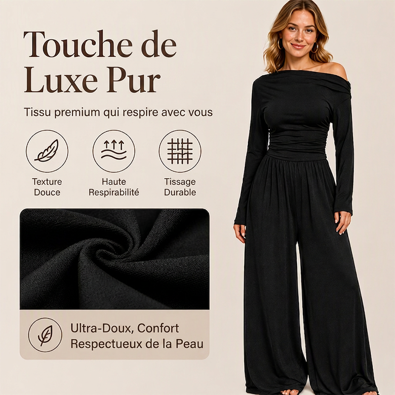 🌸 OFFRE LIMITÉE –50% ! ✨ Combinaison pantalon large à épaules dénudées pour femme