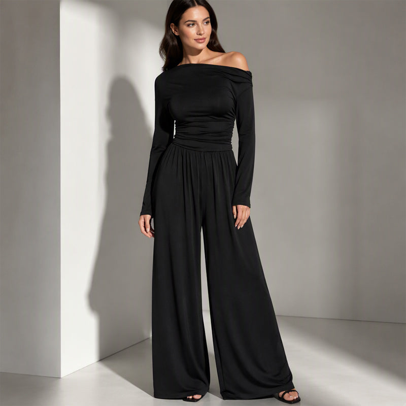 🌸 OFFRE LIMITÉE –50% ! ✨ Combinaison pantalon large à épaules dénudées pour femme
