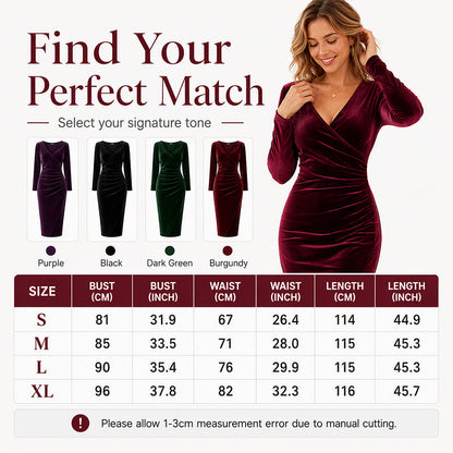 Robe moulante en velours à col V et fronces pour femme