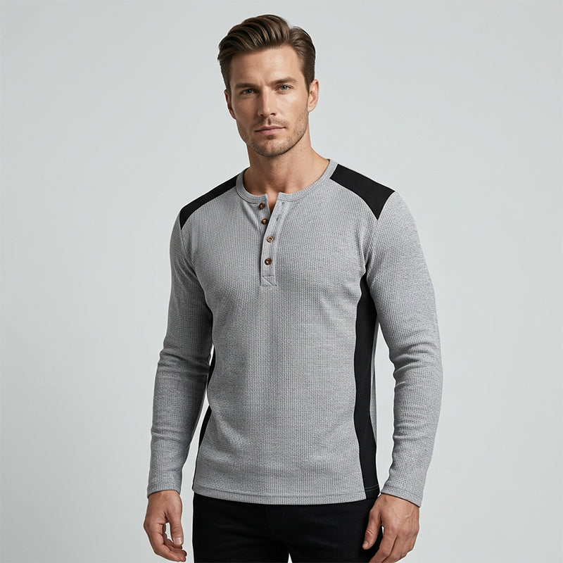 Chemise Henley pour homme en maille gaufrée à blocs de couleurs