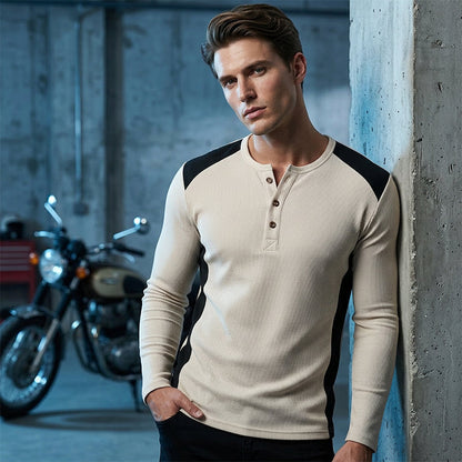 Chemise Henley pour homme en maille gaufrée à blocs de couleurs