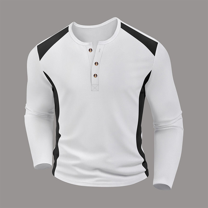 Chemise Henley pour homme en maille gaufrée à blocs de couleurs