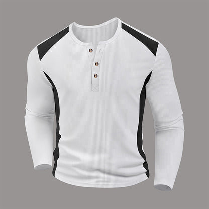 Chemise Henley pour homme en maille gaufrée à blocs de couleurs