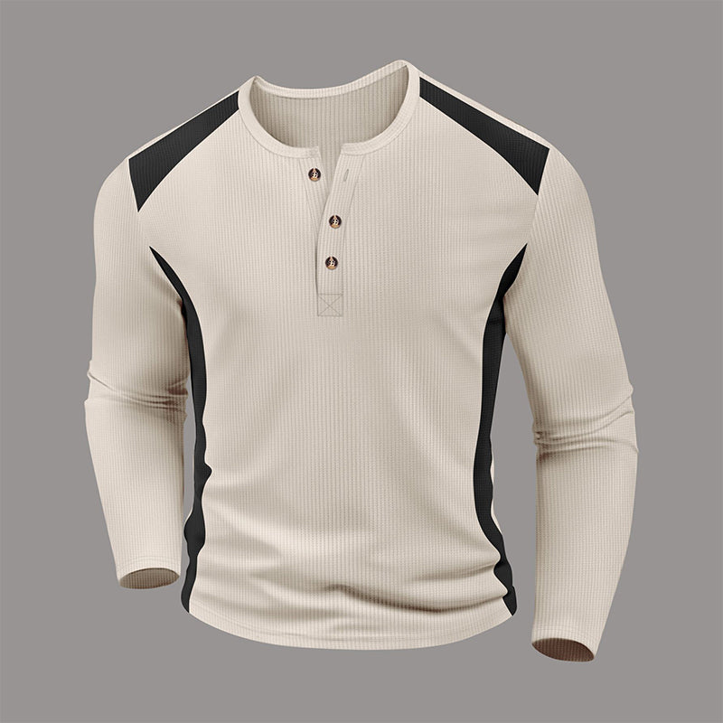 Chemise Henley pour homme en maille gaufrée à blocs de couleurs