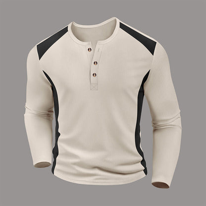 Chemise Henley pour homme en maille gaufrée à blocs de couleurs