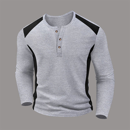Chemise Henley pour homme en maille gaufrée à blocs de couleurs