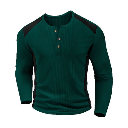 Chemise Henley pour homme en maille gaufrée à blocs de couleurs