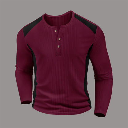 Chemise Henley pour homme en maille gaufrée à blocs de couleurs