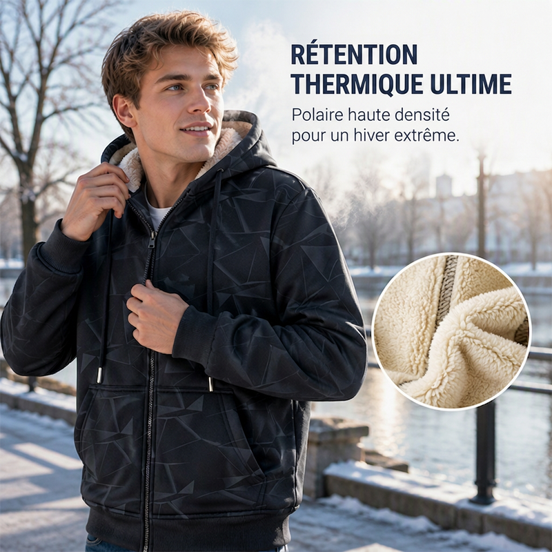 Veste à capuche zippée pour homme, doublée polaire pour l'hiver