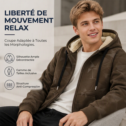 Veste à capuche zippée pour homme, doublée polaire pour l'hiver