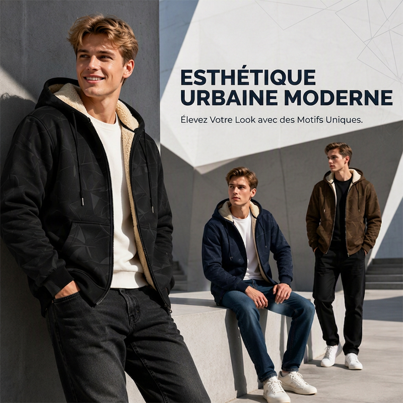 Veste à capuche zippée pour homme, doublée polaire pour l'hiver