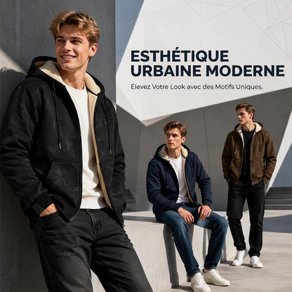 Veste à capuche zippée pour homme, doublée polaire pour l'hiver