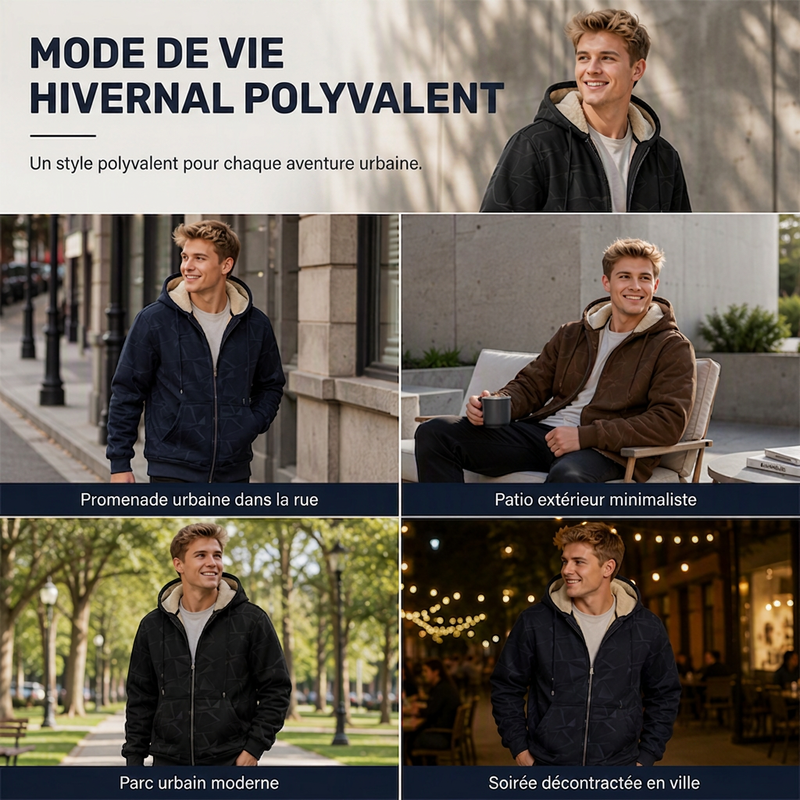 Veste à capuche zippée pour homme, doublée polaire pour l'hiver