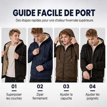 Veste à capuche zippée pour homme, doublée polaire pour l'hiver