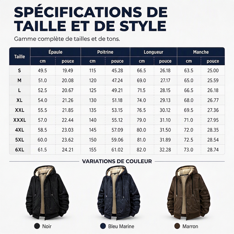 Veste à capuche zippée pour homme, doublée polaire pour l'hiver