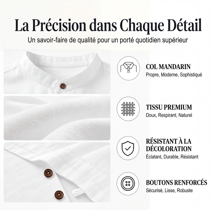 Chemise décontractée à col montant pour homme, manches longues
