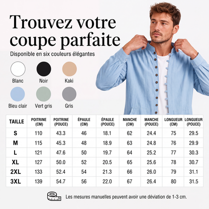 Chemise décontractée à col montant pour homme, manches longues