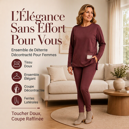 Ensemble femme haut à manches longues fendu et pantalon