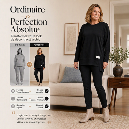 Ensemble femme haut à manches longues fendu et pantalon