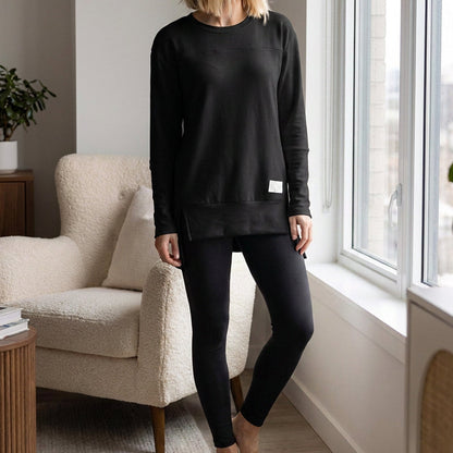 Ensemble femme haut à manches longues fendu et pantalon