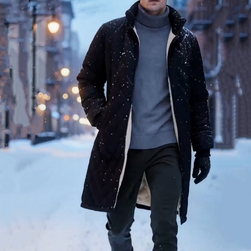Manteau d'hiver pour homme, longueur moyenne, avec doublure en peluche