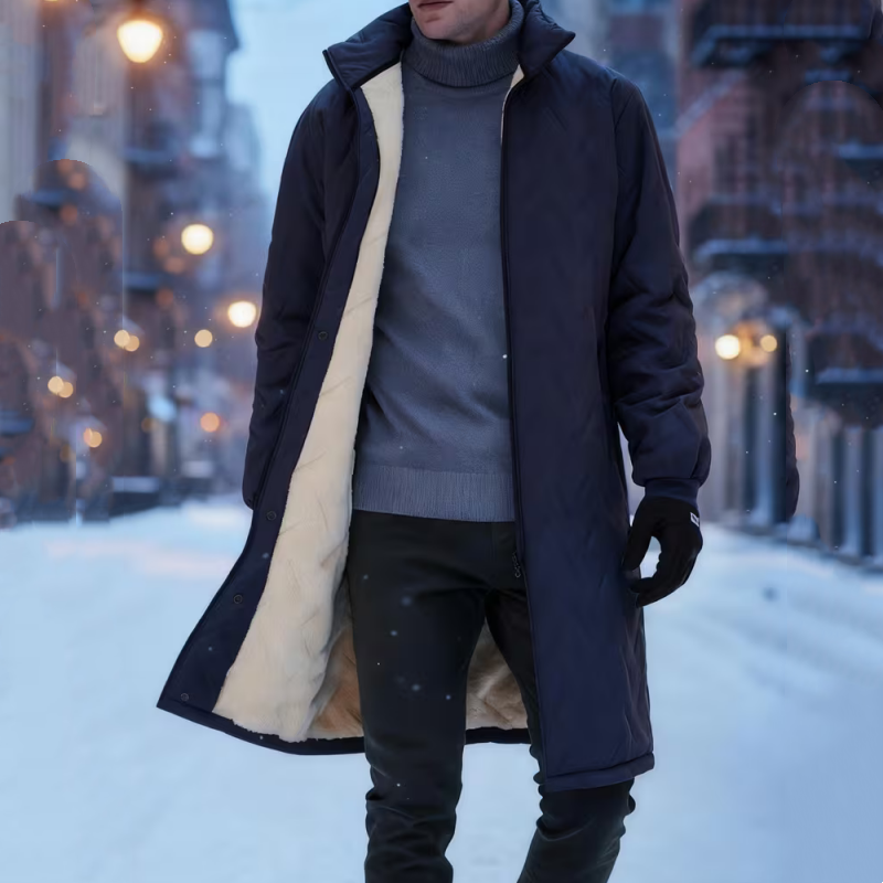 Manteau d'hiver pour homme, longueur moyenne, avec doublure en peluche