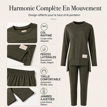 Ensemble femme haut à manches longues fendu et pantalon