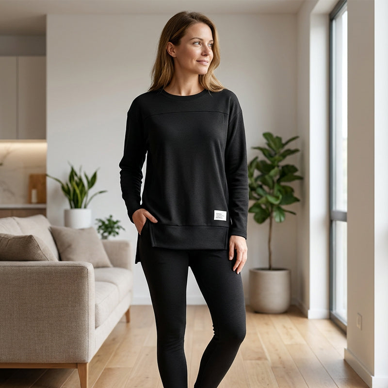 Ensemble femme haut à manches longues fendu et pantalon