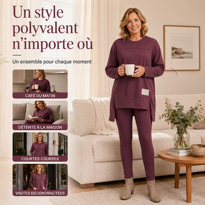 Ensemble femme haut à manches longues fendu et pantalon