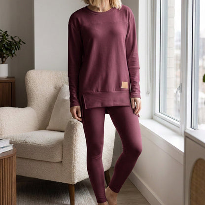 Ensemble femme haut à manches longues fendu et pantalon