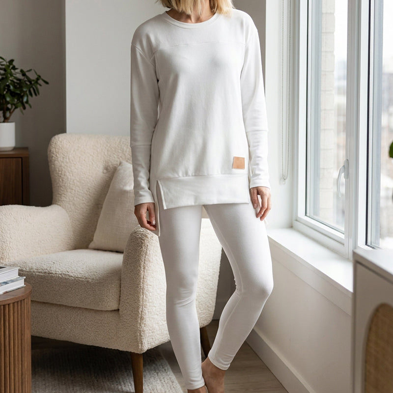Ensemble femme haut à manches longues fendu et pantalon