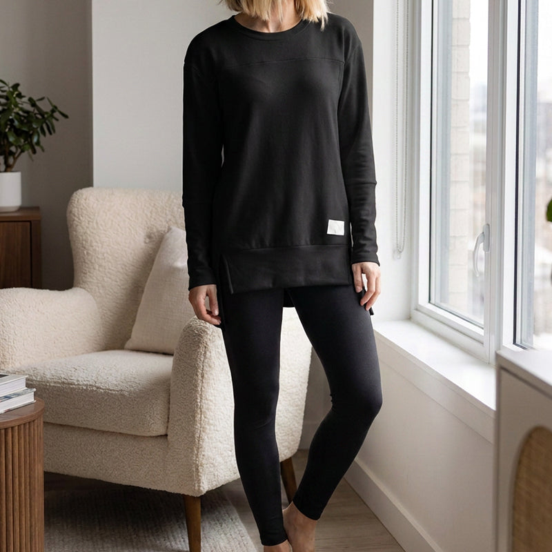 Ensemble femme haut à manches longues fendu et pantalon