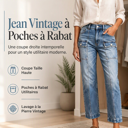 Jean droit stretch taille haute pour femme